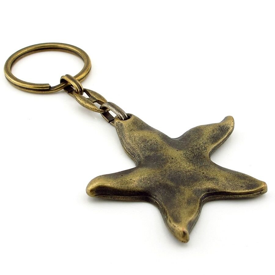 Deniz Yıldızı Sahil Plaj Kumsal Yaz Teması Bronz Antik Sarı Metal Anahtarlık KC258