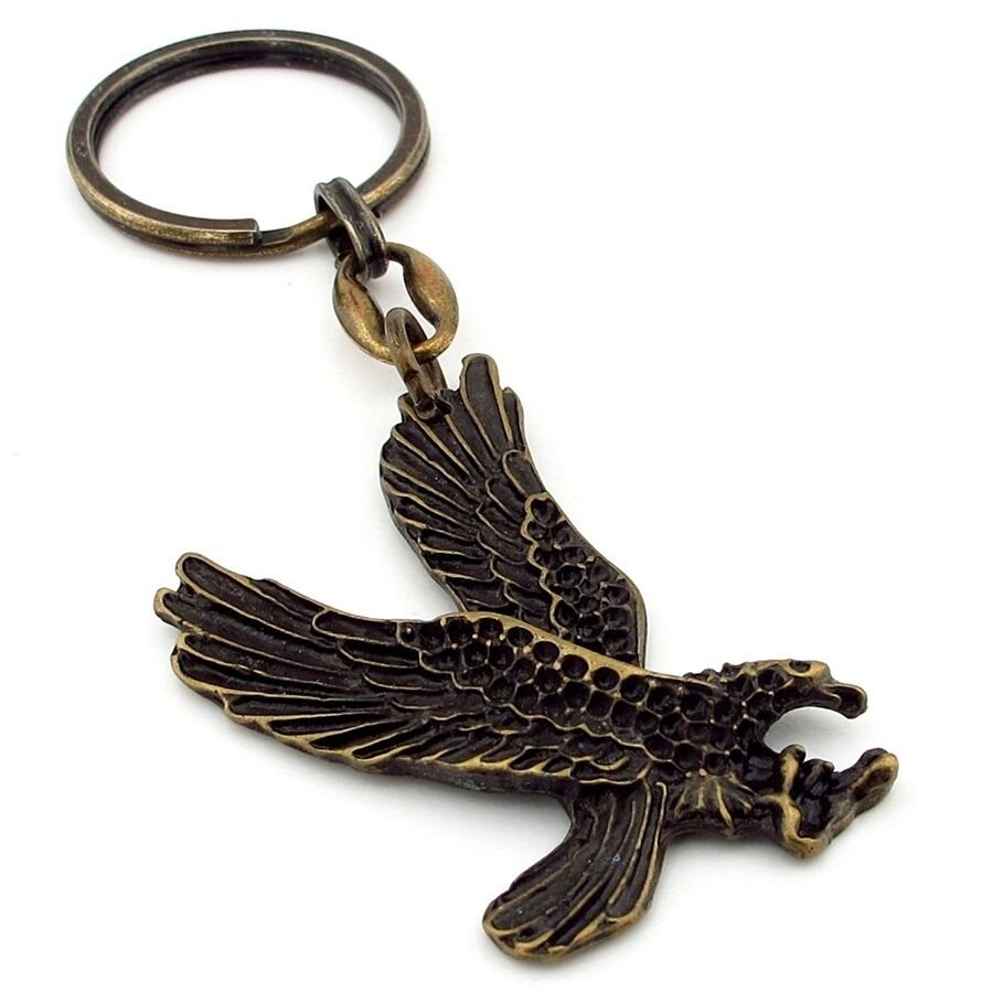 Kartal Yırtıcı Kuş Avcı Eskitme Bronz Antik Sarı Metal Anahtarlık KC259