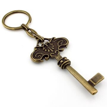Retro Anahtar Şeklinde Eskitme Bronz Antik Sarı Metal Anahtarlık KC261