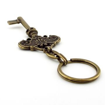 Retro Anahtar Şeklinde Eskitme Bronz Antik Sarı Metal Anahtarlık KC261