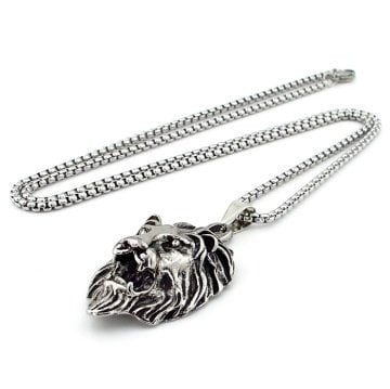 KABARTMA ASLAN KAFASI PASLANMAZ ÇELİK ERKEK KOLYE ZİNCİR Q0554