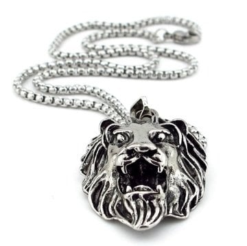 KABARTMA ASLAN KAFASI PASLANMAZ ÇELİK ERKEK KOLYE ZİNCİR Q0554