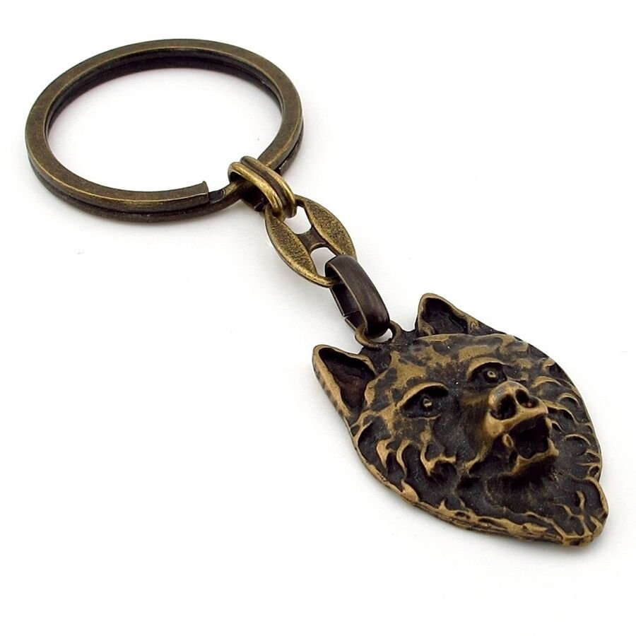 Kurt Şeklinde Eskitme Bronz Antik Sarı Metal Anahtarlık KC264