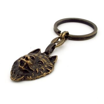 Kurt Şeklinde Eskitme Bronz Antik Sarı Metal Anahtarlık KC264