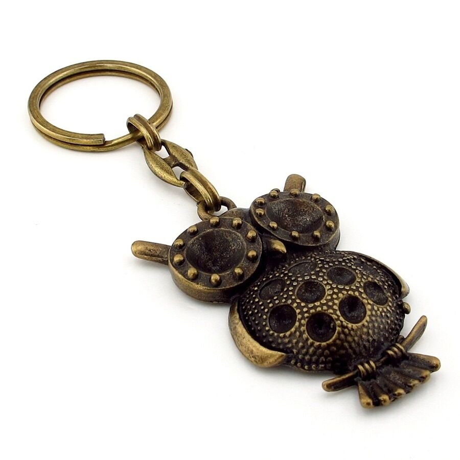 Baykuş Gece Hayvanı Orman Antik Sarı Eskitme Metal Anahtarlık KC265