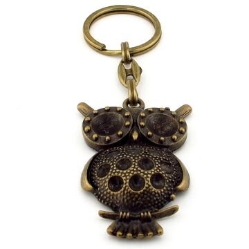 Baykuş Gece Hayvanı Orman Antik Sarı Eskitme Metal Anahtarlık KC265