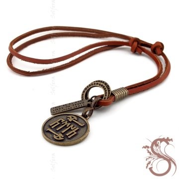 GÖKTÜRK ALFABESİ TÜRK YAZILI DERİ METAL ERKEK KOLYE K836