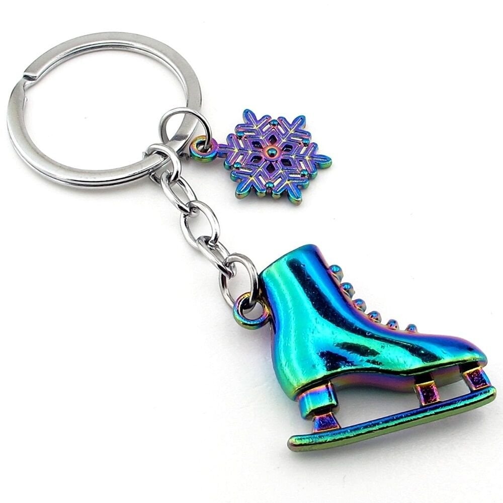Buz Pateni Ayakkabısı Kar Tanesi Parlak Yanar Döner Renk Metal Anahtarlık KC278