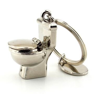 Klozet Alafranga Tuvalet Şeklinde Parlak Metal Anahtarlık KC281