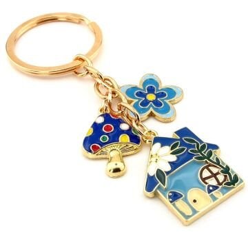 Ev Şeklinde Home Mantar Çiçek Doğa Mavi Metal Anahtarlık KC290