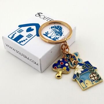 Ev Şeklinde Home Mantar Çiçek Doğa Mavi Metal Anahtarlık KC290