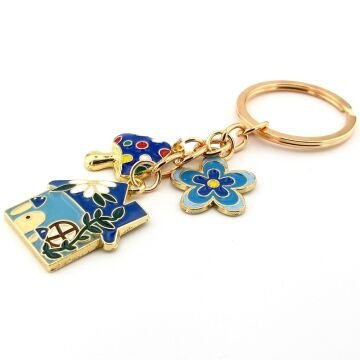 Ev Şeklinde Home Mantar Çiçek Doğa Mavi Metal Anahtarlık KC290