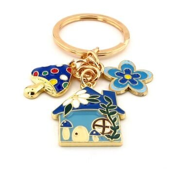 Ev Şeklinde Home Mantar Çiçek Doğa Mavi Metal Anahtarlık KC290