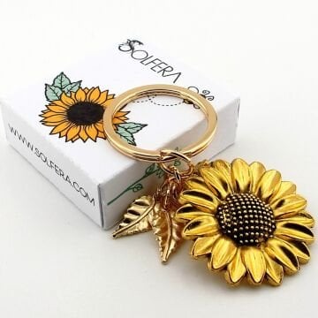 Ay Çiçeği Bal Arısı ve Yapraklar İlkbahar Tabiat Doğa Metal Anahtarlık KC293