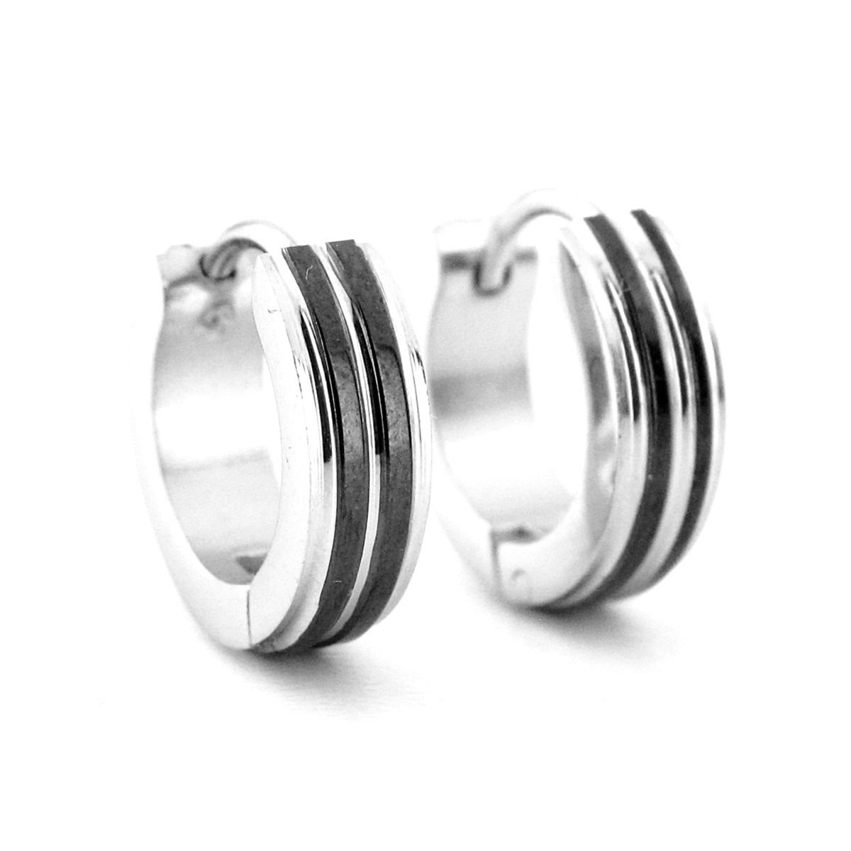 Çift Siyah Çizgili13mm Çap Paslanmaz Çelik Halka Erkek Küpe ER104