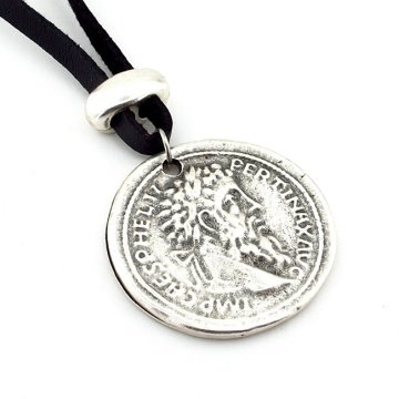 DİONYSOS GREEK SİKKE METAL SİYAH DERİ ERKEK KOLYE Q0585