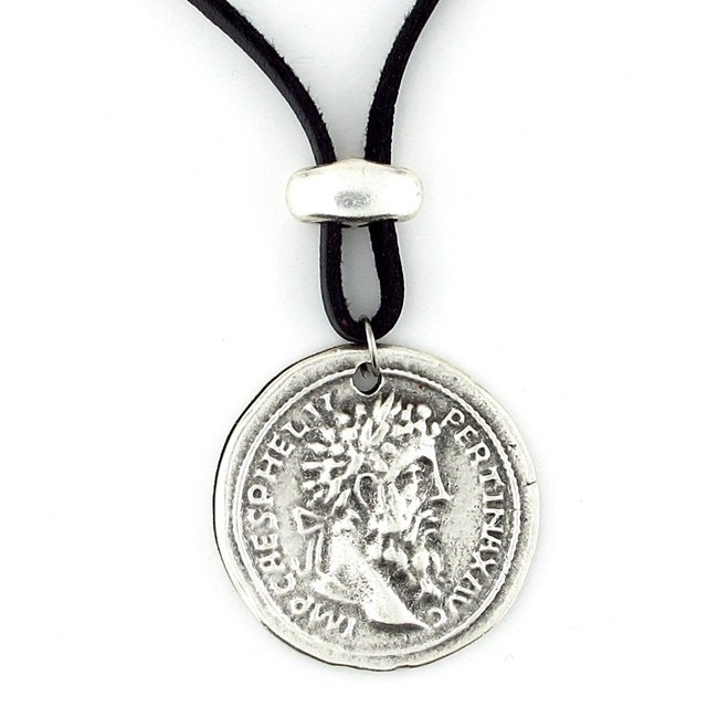 DİONYSOS GREEK SİKKE METAL SİYAH DERİ ERKEK KOLYE Q0585