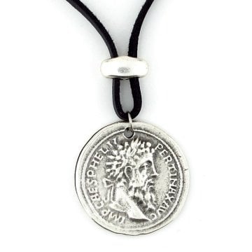 DİONYSOS GREEK SİKKE METAL SİYAH DERİ ERKEK KOLYE Q0585