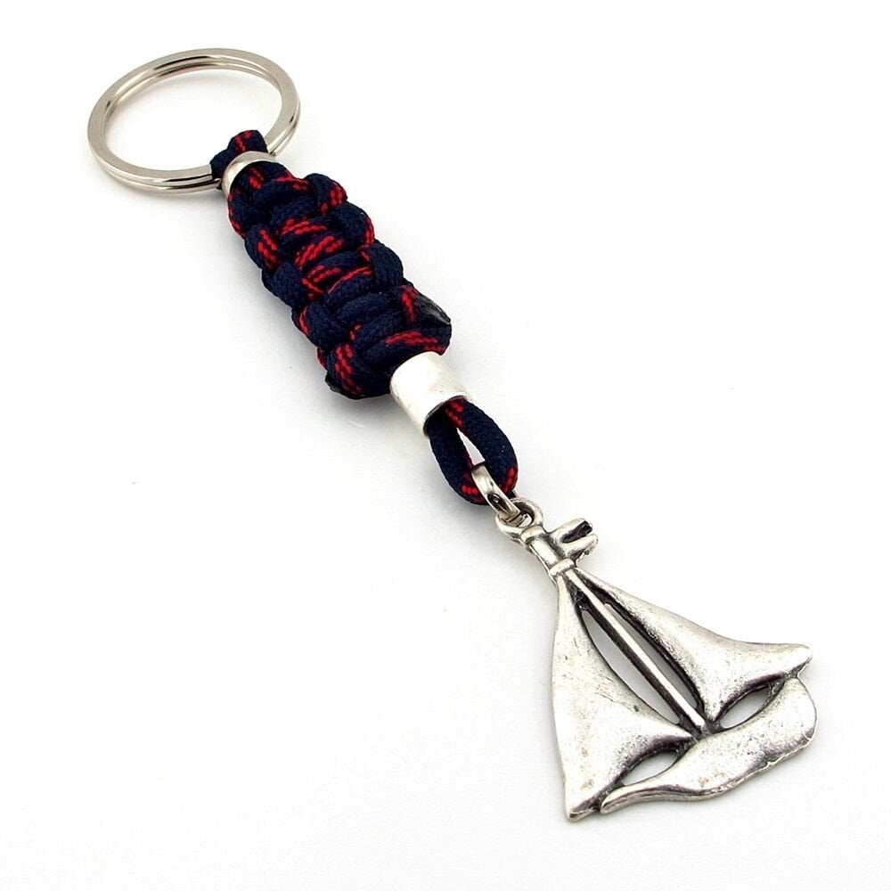 Yelkenli Gemi Denizci Gemici Marin Lacivert Kırmızı Makrome Anahtarlık KC298