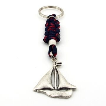 Yelkenli Gemi Denizci Gemici Marin Lacivert Kırmızı Makrome Anahtarlık KC298