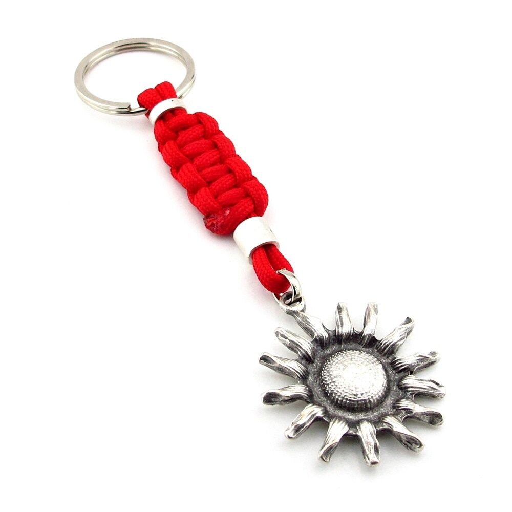 Ay Çiçeği Sunflower Bahar Kırmızı Makrome Örgü Metal Uçlu Anahtarlık KC303