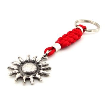 Ay Çiçeği Sunflower Bahar Kırmızı Makrome Örgü Metal Uçlu Anahtarlık KC303