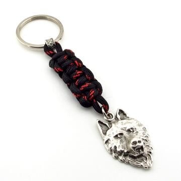 Kurt Suratı Kırmızı Siyah Makrome Örgü Metal Uçlu Anahtarlık KC306