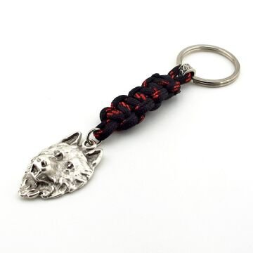 Kurt Suratı Kırmızı Siyah Makrome Örgü Metal Uçlu Anahtarlık KC306