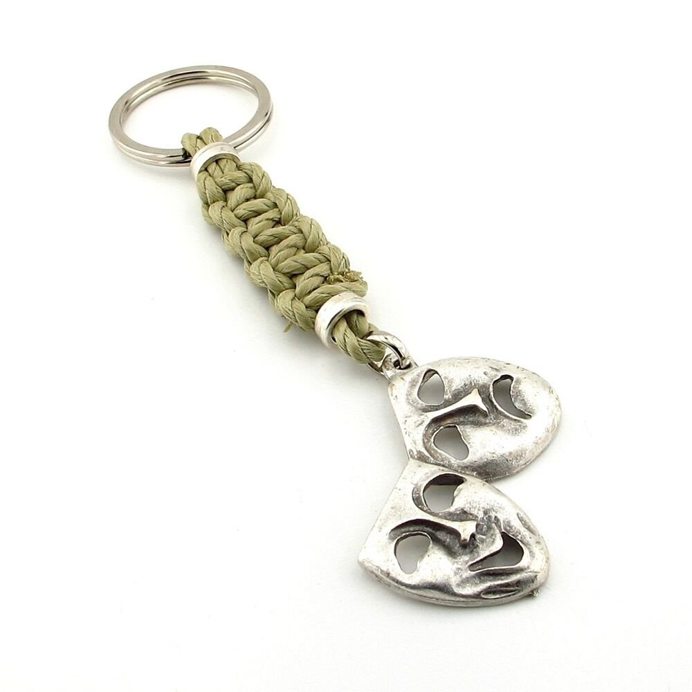 Tiyatro Ağlayan Gülen Maske Tragedya ve Komedya Halat Örgü Anahtarlık KC313