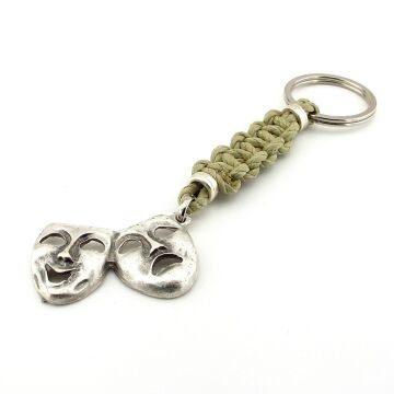 Tiyatro Ağlayan Gülen Maske Tragedya ve Komedya Halat Örgü Anahtarlık KC313