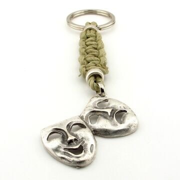 Tiyatro Ağlayan Gülen Maske Tragedya ve Komedya Halat Örgü Anahtarlık KC313