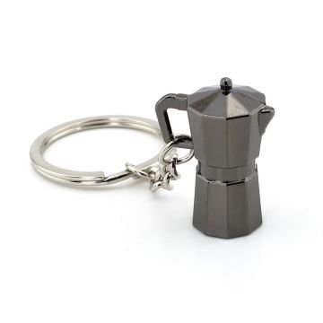Moca Pot Şeklinde Kahve Sever Antrasit Metal Anahtarlık KC123