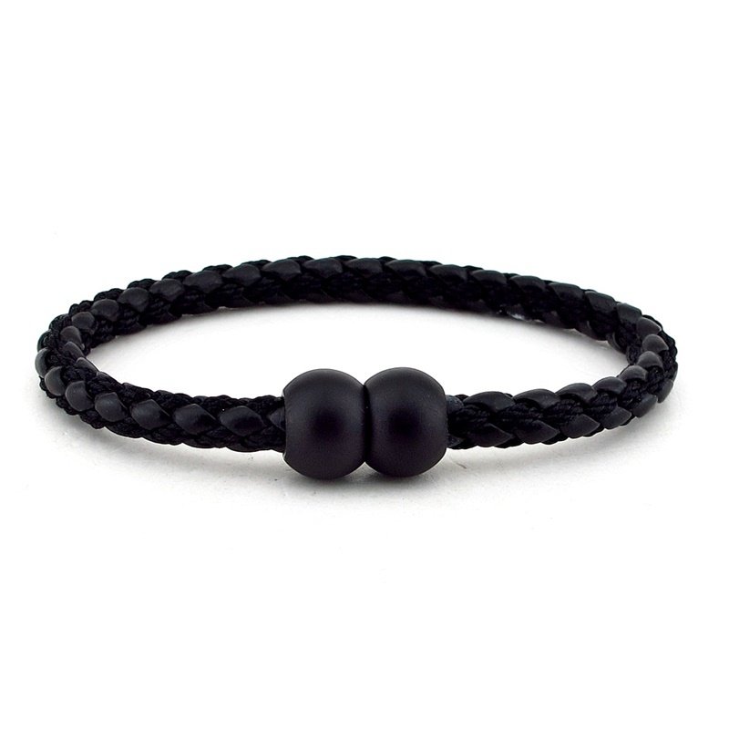 MIKNATISLI SİYAH ÖZEL DERİ ERKEK BİLEKLİK BT167