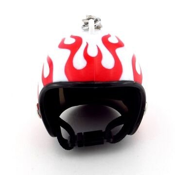 Beyaz Kask Kırmızı Alev Motosiklet Scooter Motor Kaskı Anahtarlık KC332
