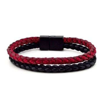 KIRMIZI SİYAH ÖZEL DERİ ERKEK BİLEKLİK BT177