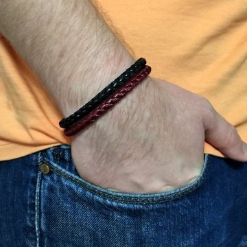 KIRMIZI SİYAH ÖZEL DERİ ERKEK BİLEKLİK BT177