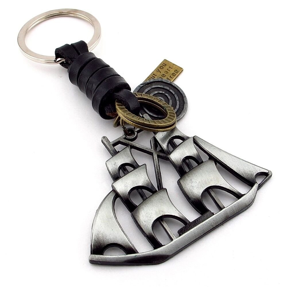 Yelkenli Gemi Denizci Kalyon Deri Metal Anhatarlık KC339