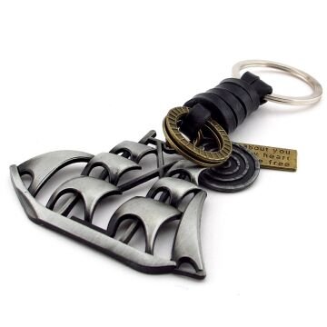 Yelkenli Gemi Denizci Kalyon Deri Metal Anhatarlık KC339