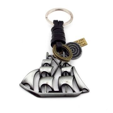Yelkenli Gemi Denizci Kalyon Deri Metal Anhatarlık KC339