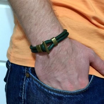 BRONZ YEŞİL ORJİNAL DERİ ERKEK BİLEKLİK BT182