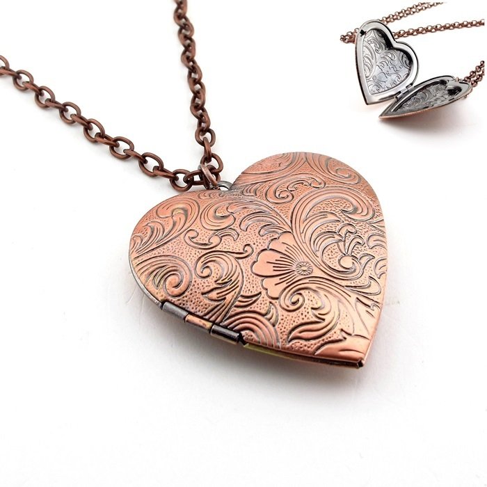 ÇİÇEK İŞLEME KALP ROSE METAL FOTOĞRAF ÇERÇEVELİ KADIN KOLYE K915