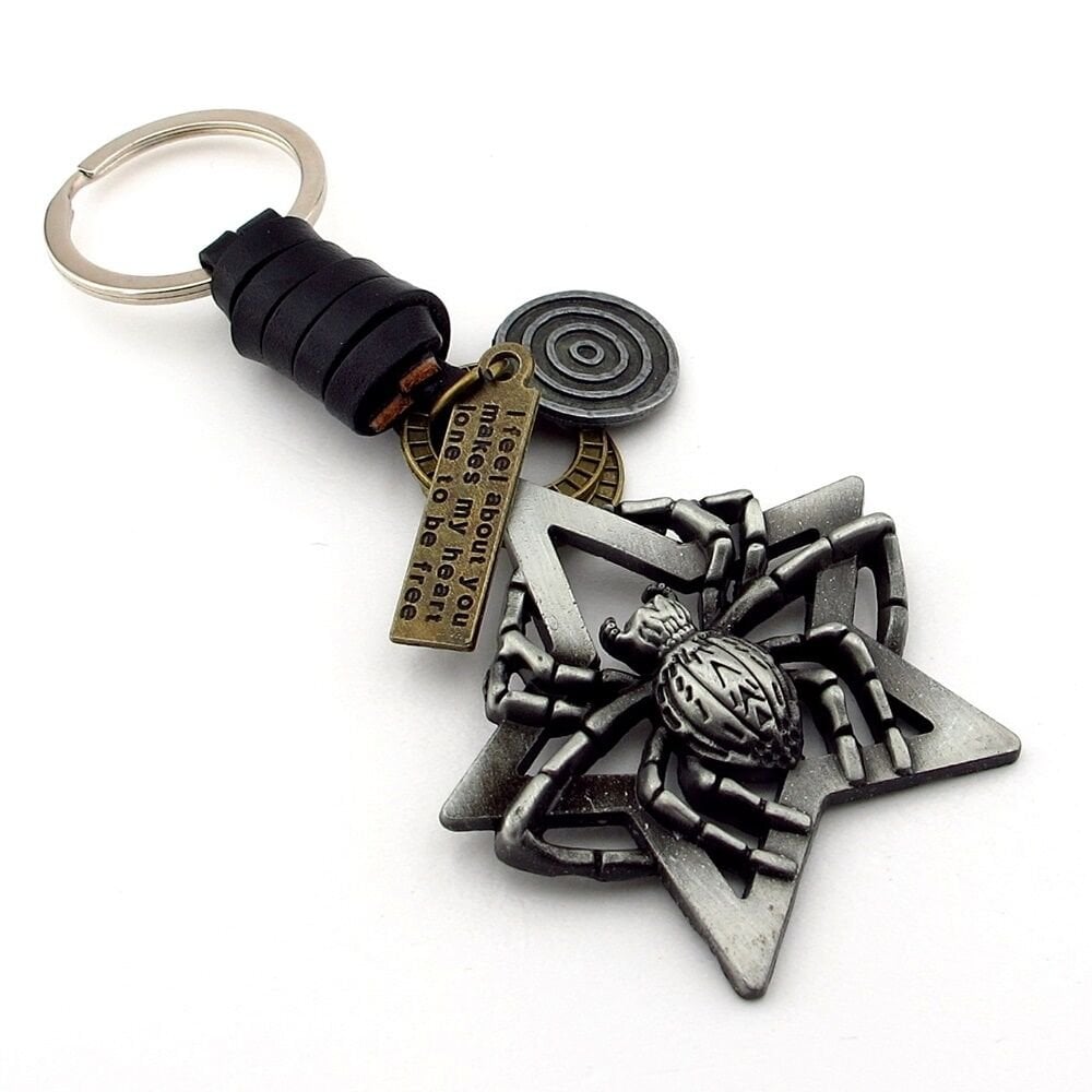 Kabartma Örümcek Yıldız Şekilli Deri Metal Anhatarlık KC345