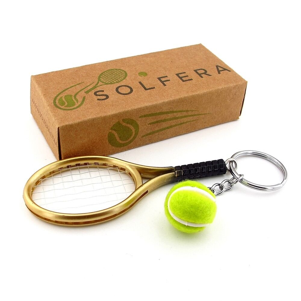 Gold Tone Sarı Tenis Raketi Ve Topu Pvc Anahtarlık KC348