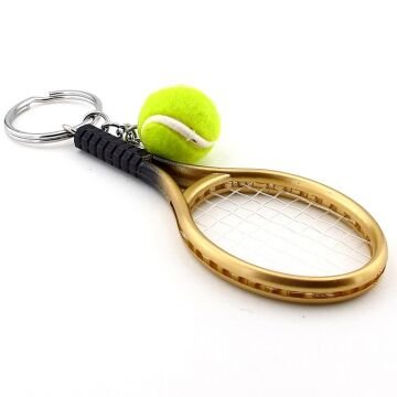 Gold Tone Sarı Tenis Raketi Ve Topu Pvc Anahtarlık KC348