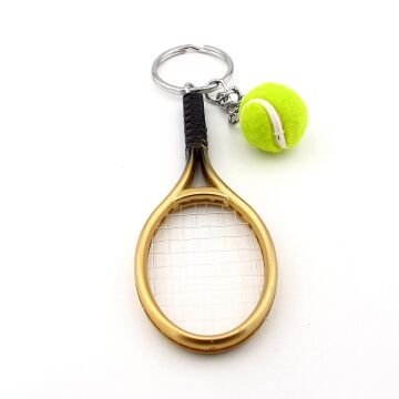 Gold Tone Sarı Tenis Raketi Ve Topu Pvc Anahtarlık KC348