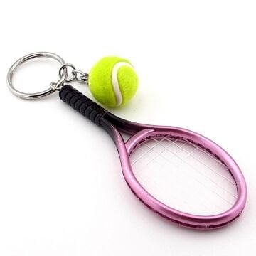 Pembe Renkli Tenis Raketi Ve Topu Pvc Anahtarlık KC349