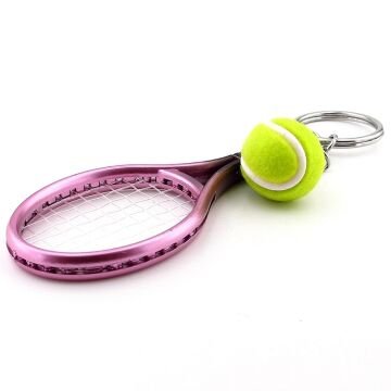 Pembe Renkli Tenis Raketi Ve Topu Pvc Anahtarlık KC349
