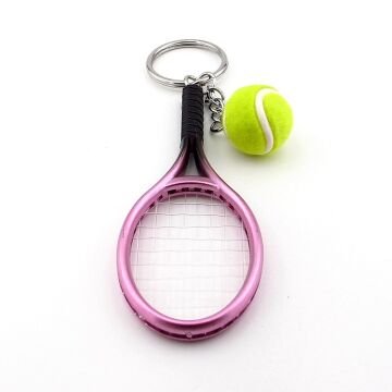 Pembe Renkli Tenis Raketi Ve Topu Pvc Anahtarlık KC349
