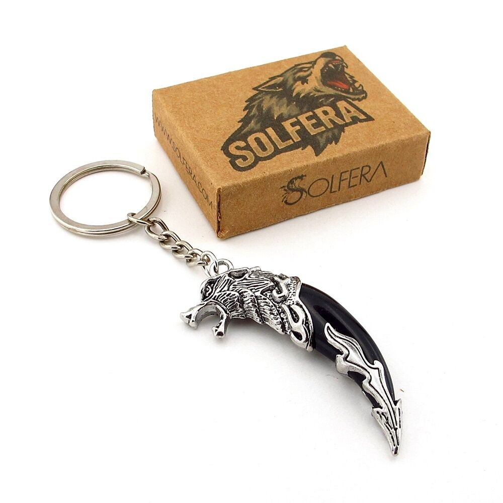 Kurt Dişi Şeklinde Kabartma Süsleme Nordik Metal Anahtarlık Siyah KC355