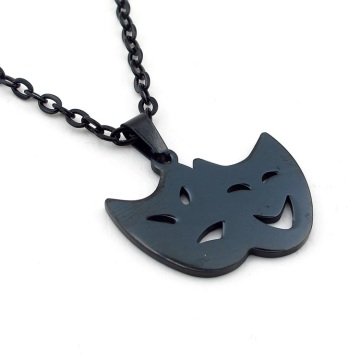 PERSONA MASKE TİYATRO SİYAH RENKLİ ÇELİK ERKEK KOLYE Q0113